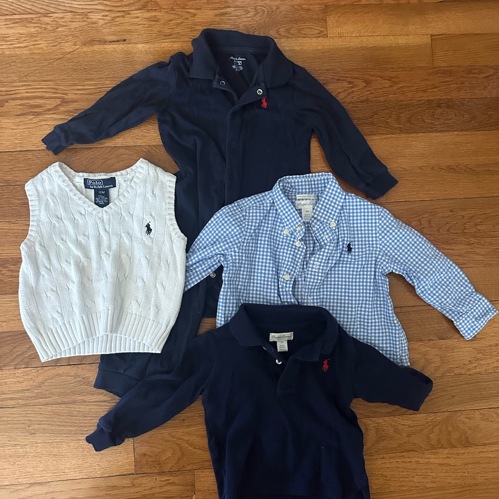 Ralph Lauren Navy and Blue Kids Button Down Shirt Set